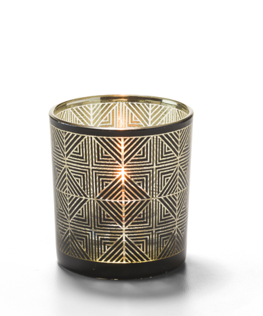 Sussex™ Geometric Glass Votive Lamp (Black and Gold)